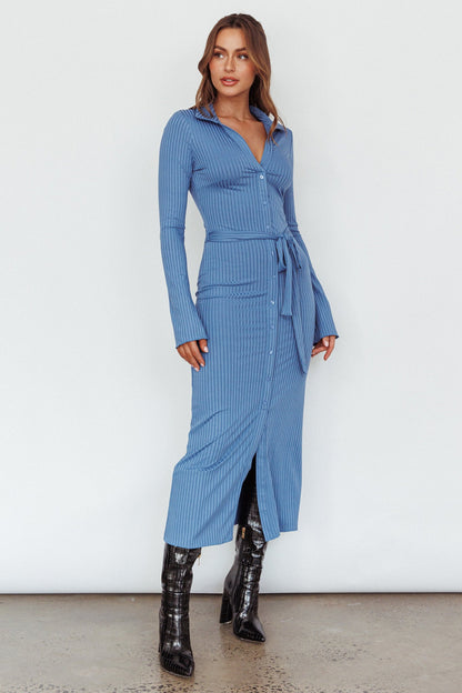 Eastcoast Collared Placket Midi Dress Blue