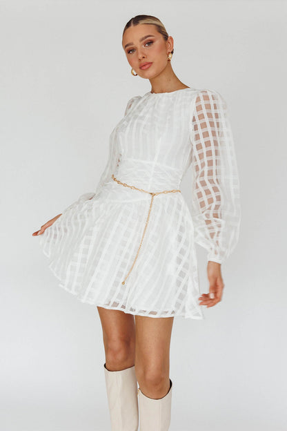 Tatiana Long Sleeve Plaid Mini Dress White