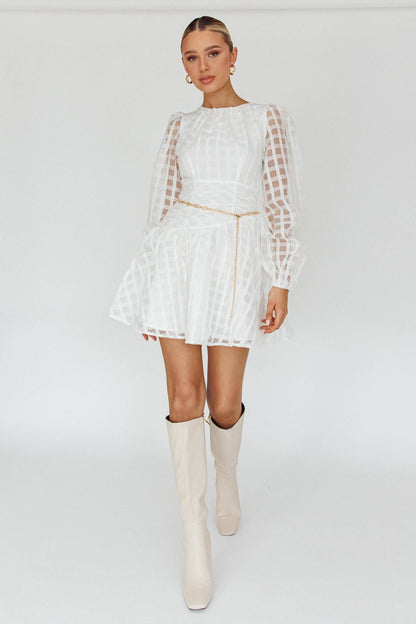 Tatiana Long Sleeve Plaid Mini Dress White