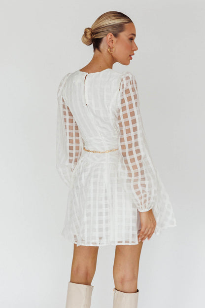 Tatiana Long Sleeve Plaid Mini Dress White