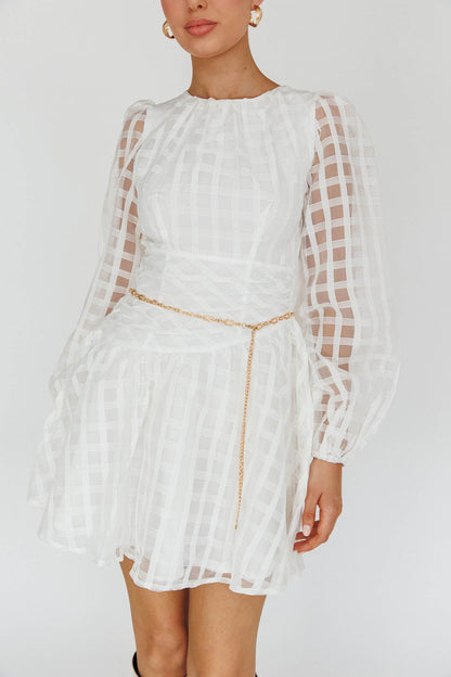 Tatiana Long Sleeve Plaid Mini Dress White