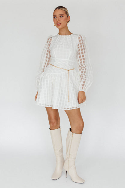 Tatiana Long Sleeve Plaid Mini Dress White
