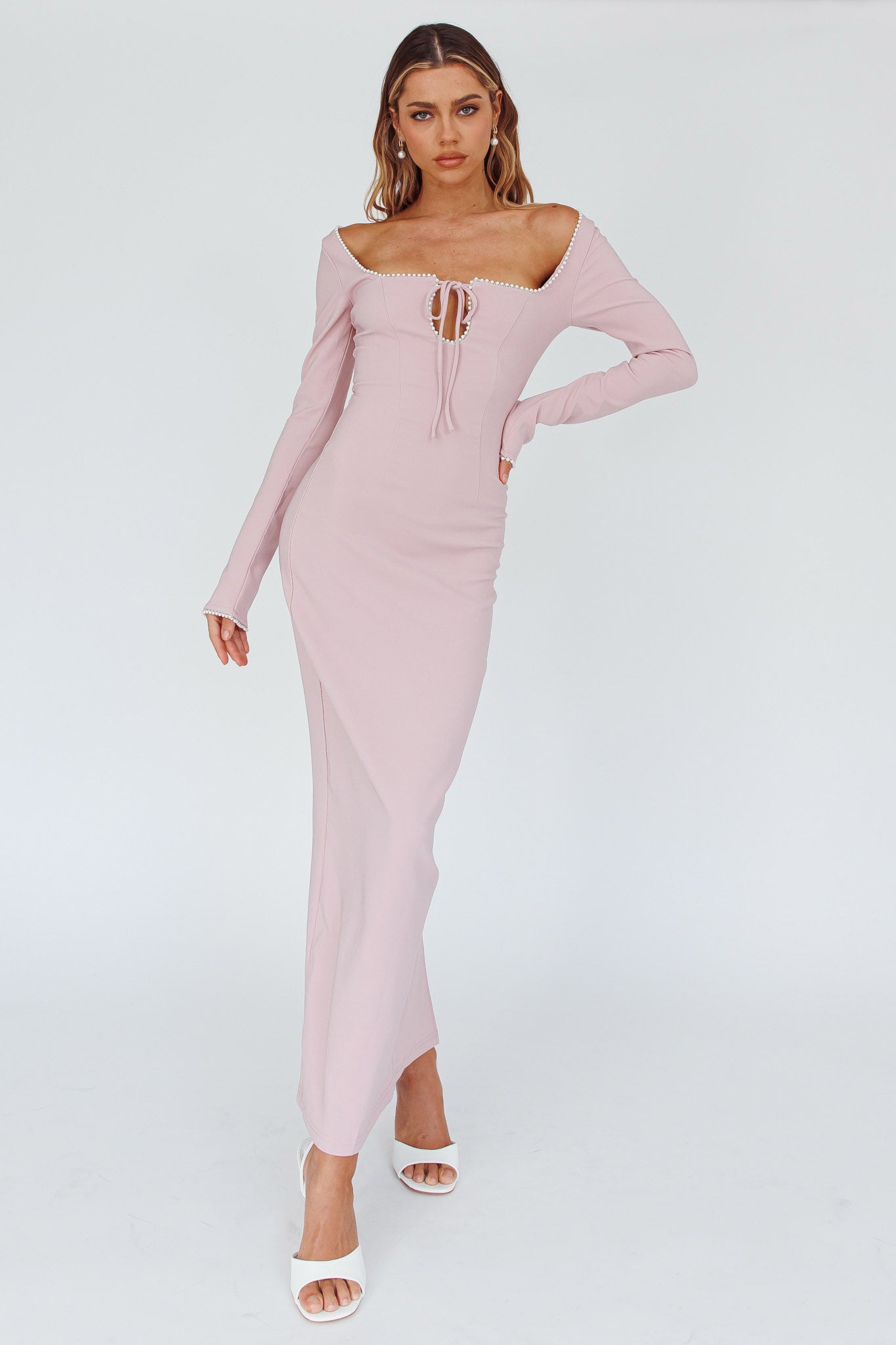 Samantha Pearl Detailing Midi Dress Blush