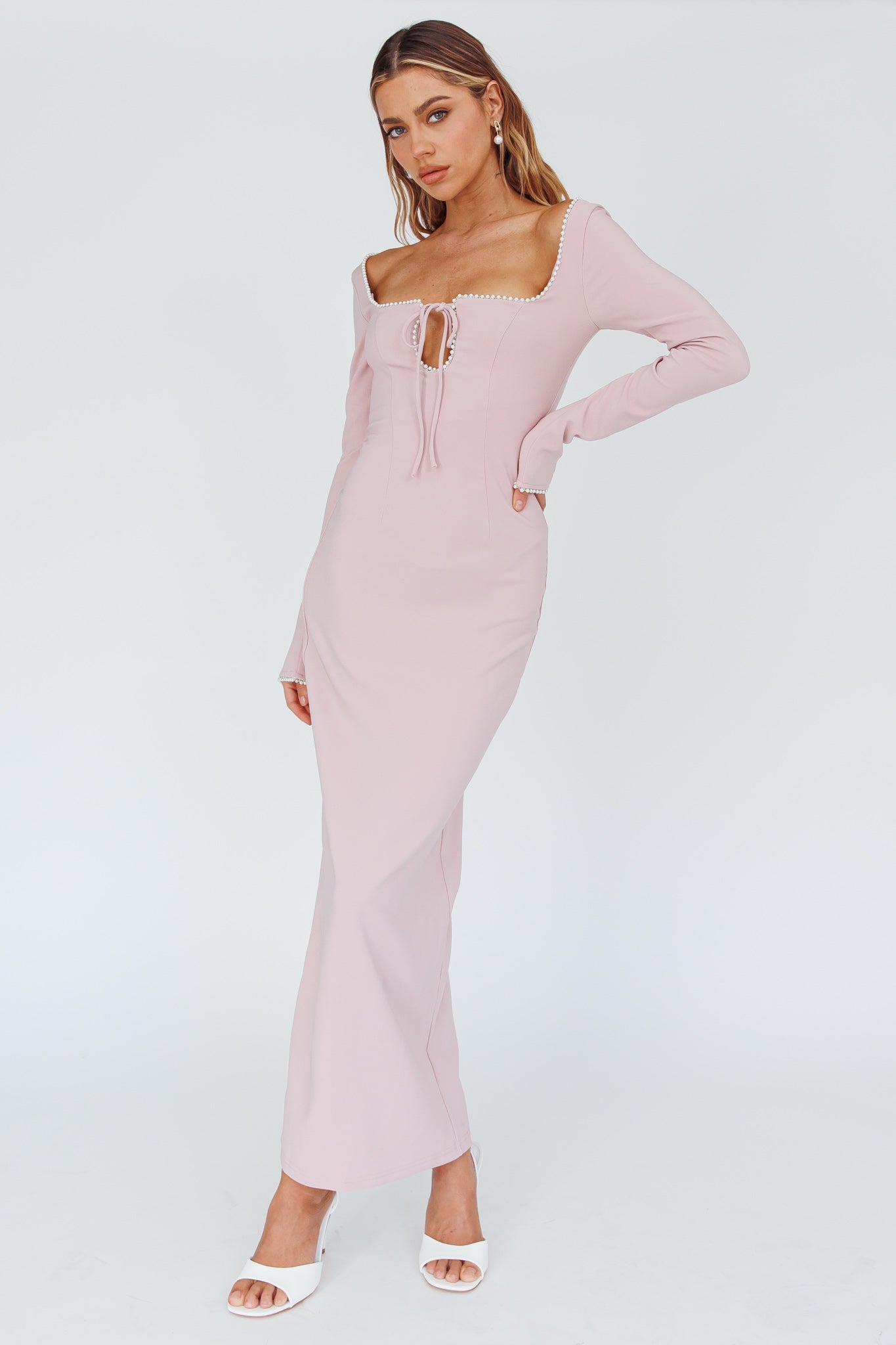 Samantha Pearl Detailing Midi Dress Blush