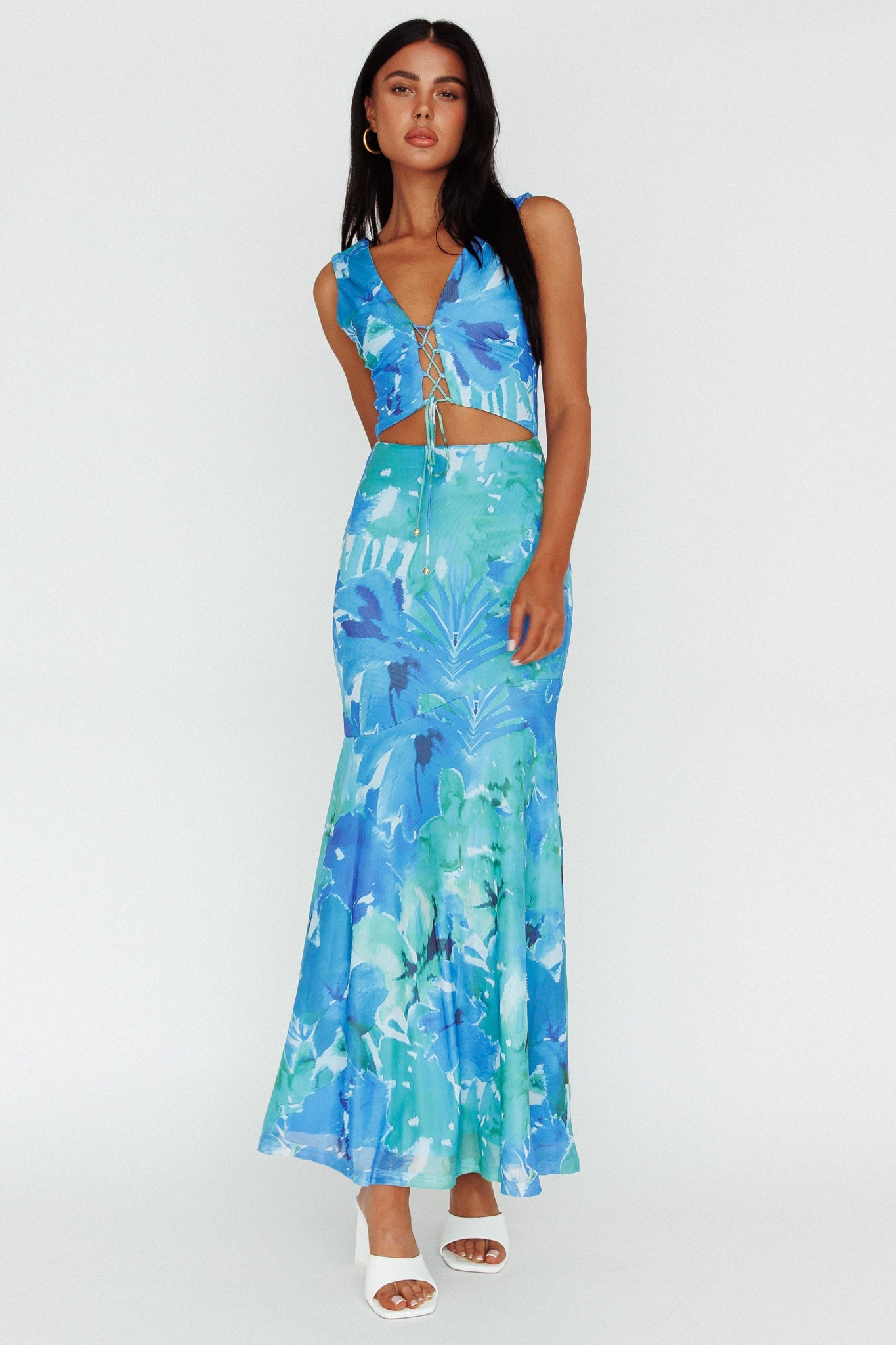 Summerlove Lace-Up Bodice Midi Dress Green