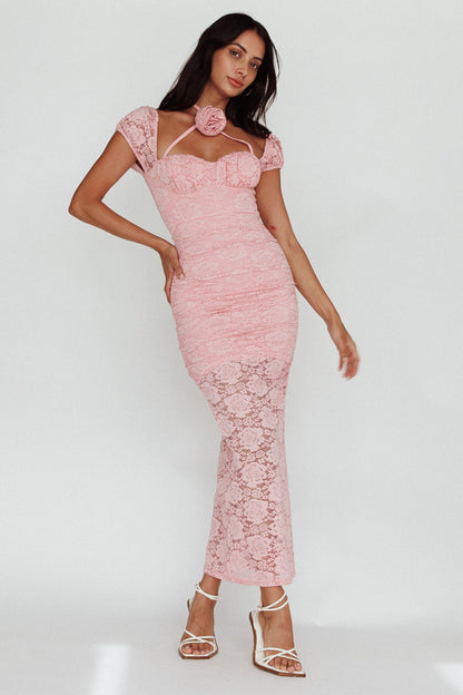 Versailles Summer Rose Accent Lace Dress Blush