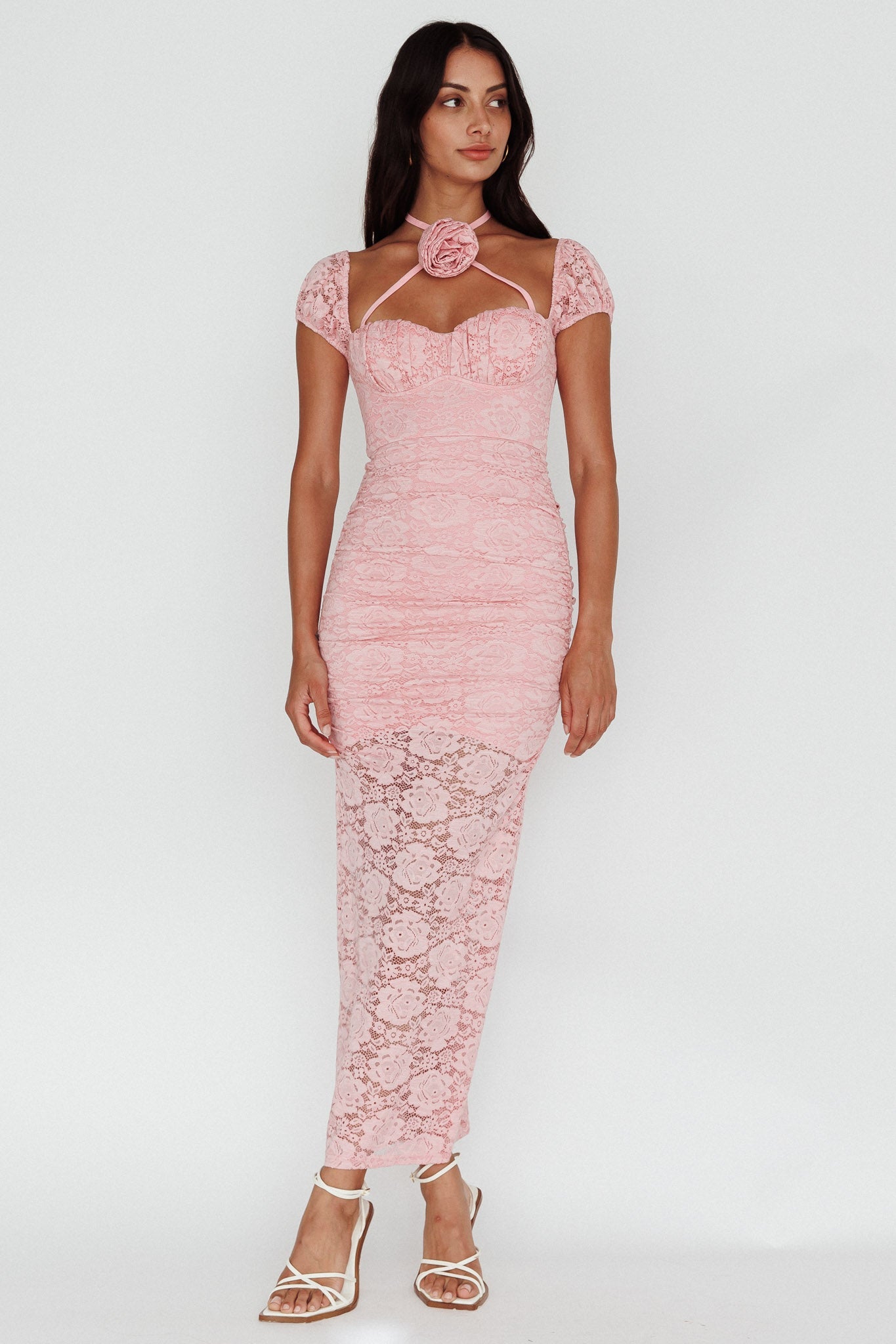 Versailles Summer Rose Accent Lace Dress Blush