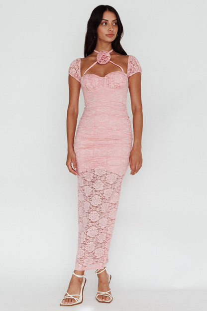 Versailles Summer Rose Accent Lace Dress Blush