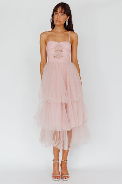Seraphina Rose Bodice Tulle Midi Dress Blush