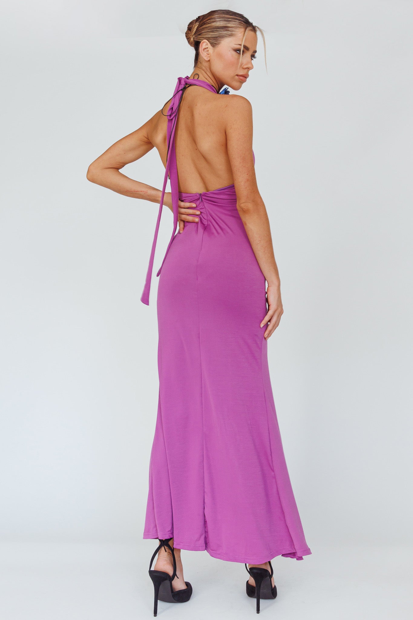 Zaphirah Halterneck Ruffle Dress Magenta