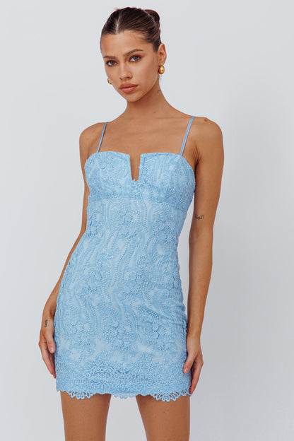 Denise Lace & Sequin Mini Dress Blue