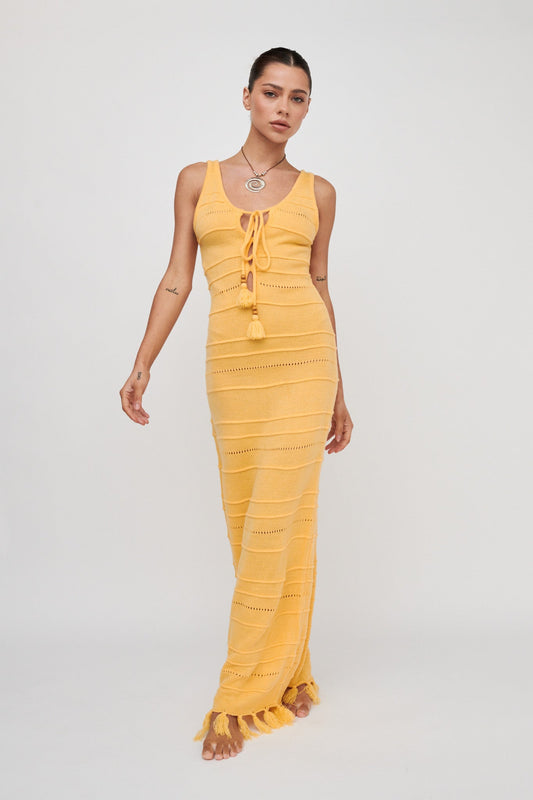 Sunlight Bust Tie Knit Maxi Dress Lemon