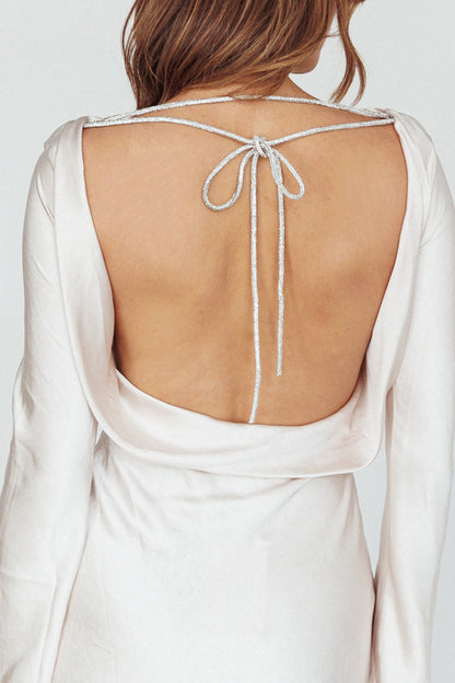 Thank Me Later Long Sleeve Diamante Rope Dress Champagne