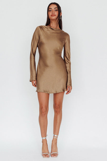 Thank Me Later Long Sleeve Diamante Rope Dress Olive