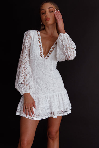 Summer Wine Long Sleeve Lace Dress White