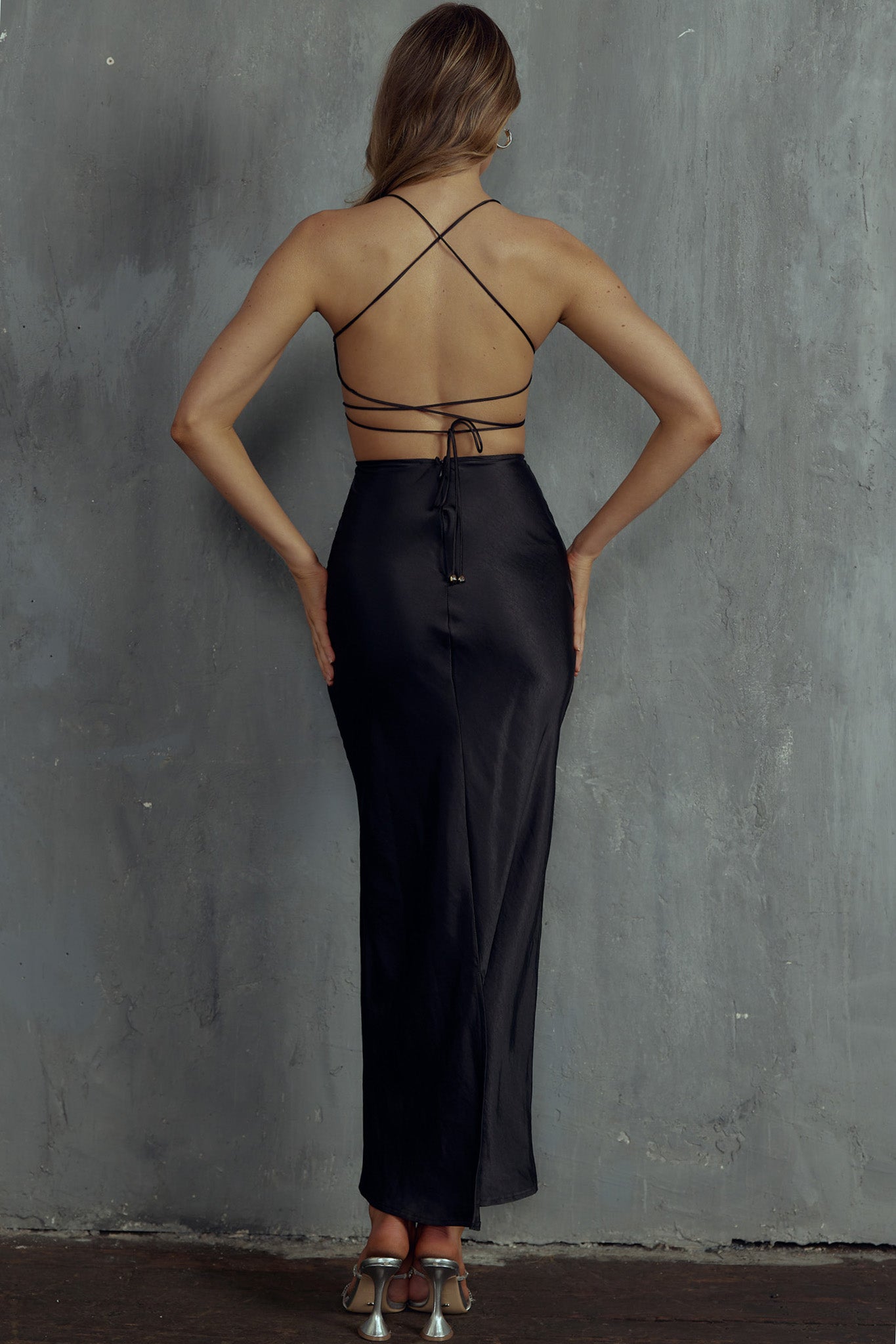 Heaven On Earth Lace-Up Back Maxi Dress Black