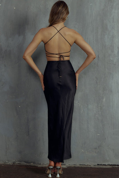 Heaven On Earth Lace-Up Back Maxi Dress Black