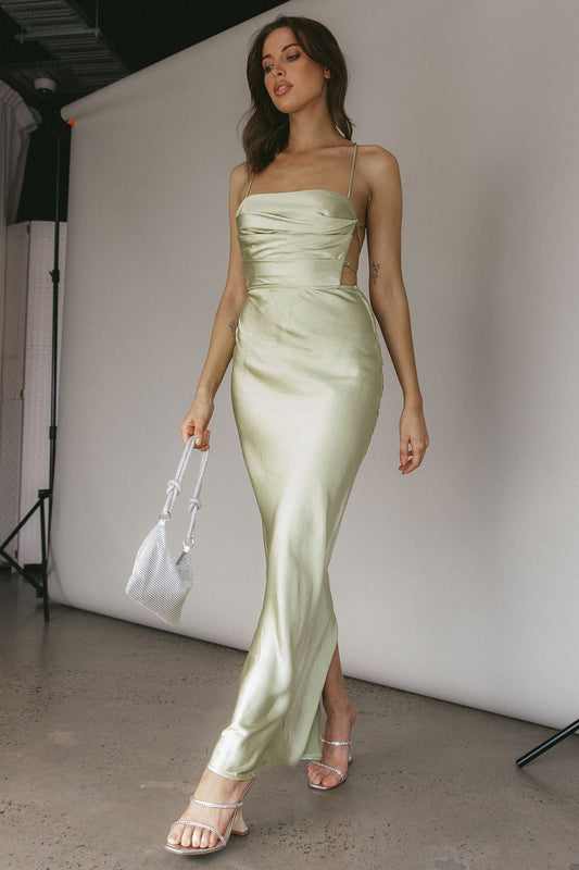 Heaven On Earth Lace-Up Back Maxi Dress Kiwi