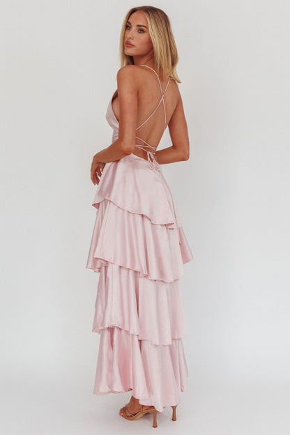 Auguste Tiered Frill Strappy Back Dress Blush