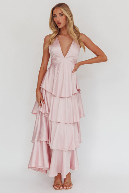 Auguste Tiered Frill Strappy Back Dress Blush