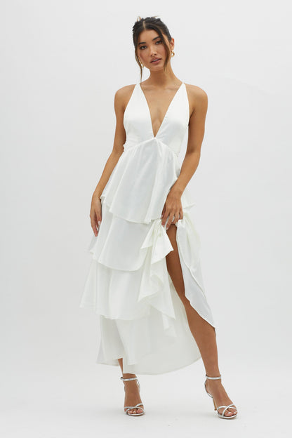 Auguste Tiered Frill Strappy Back Dress Ivory