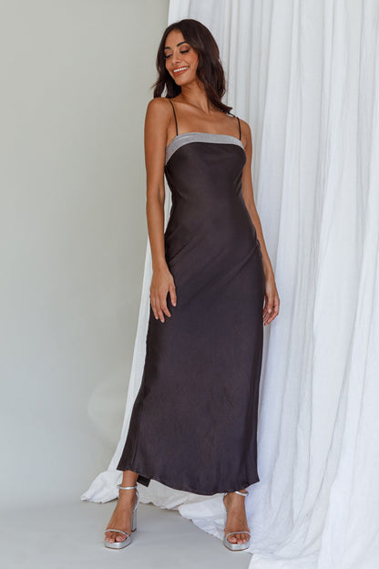 Making Headlines Diamante Neckline Maxi Dress Black