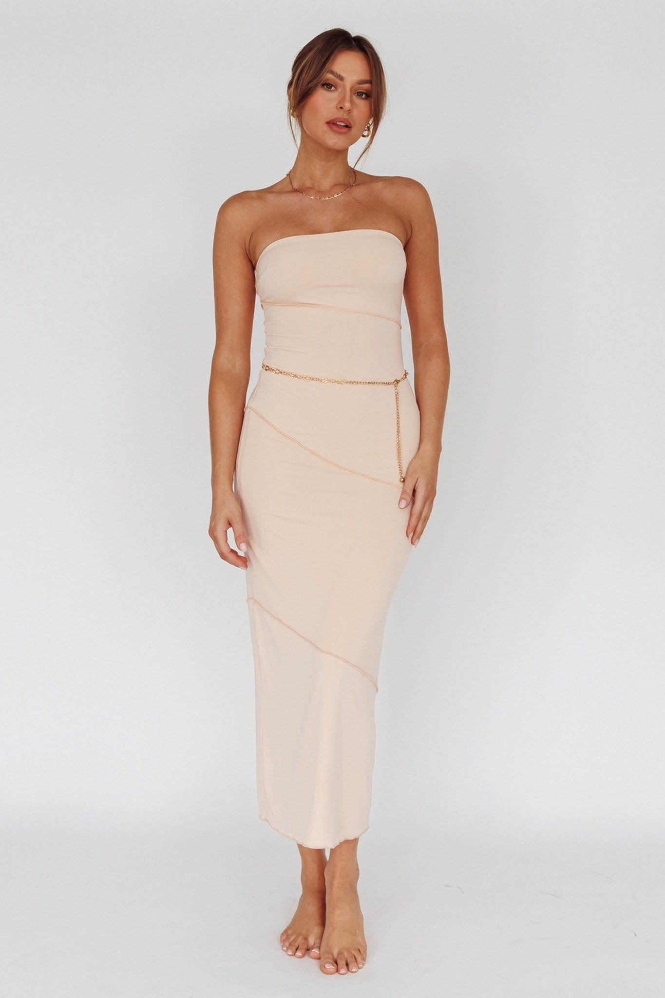 Making Headlines Strapless Midi Dress Cream