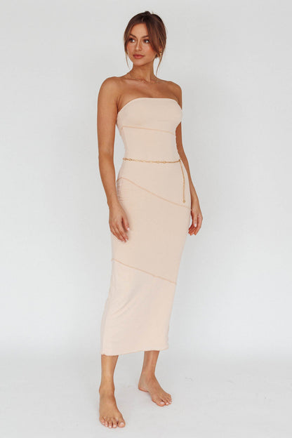 Making Headlines Strapless Midi Dress Cream