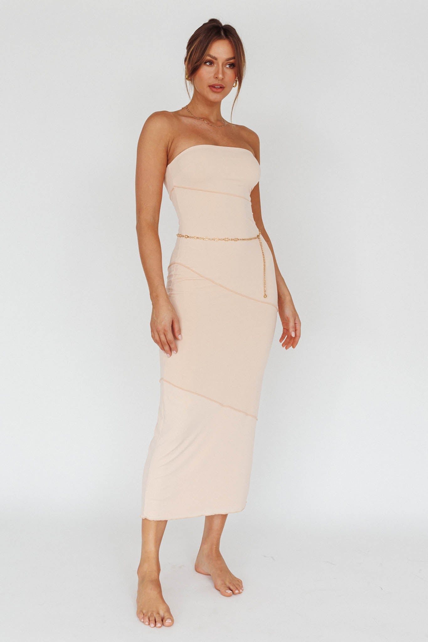 Making Headlines Strapless Midi Dress Cream