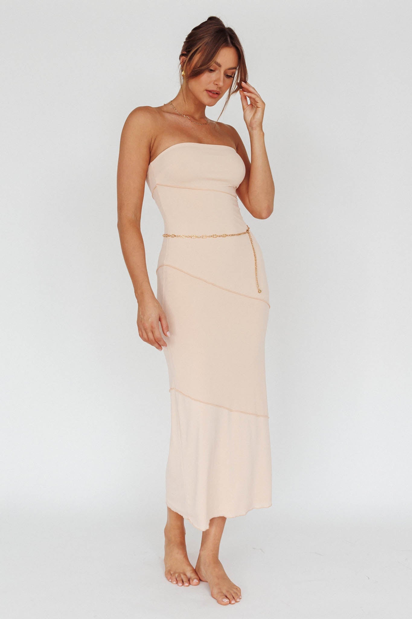 Making Headlines Strapless Midi Dress Cream