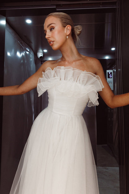 Marietha Organza Frill Maxi Wedding Dress White