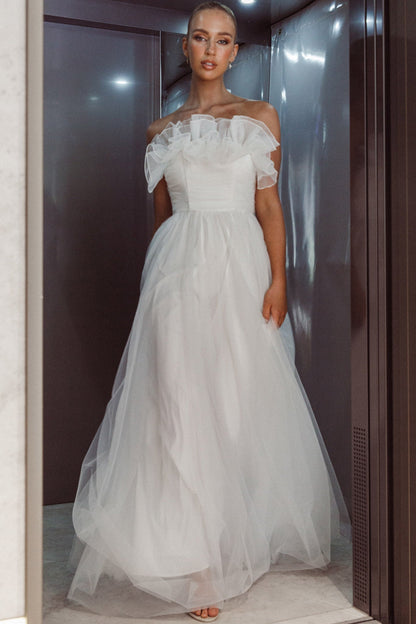 Marietha Organza Frill Maxi Wedding Dress White