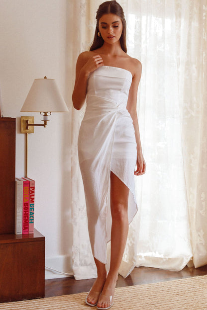 Last Looks Strapless Wrap Midi Dress White