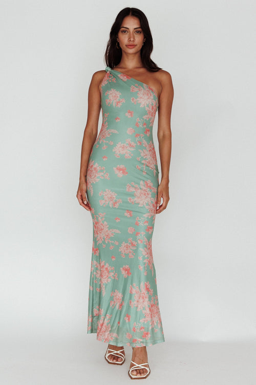 Portland One-Shoulder Jersey Maxi Dress Floral Green