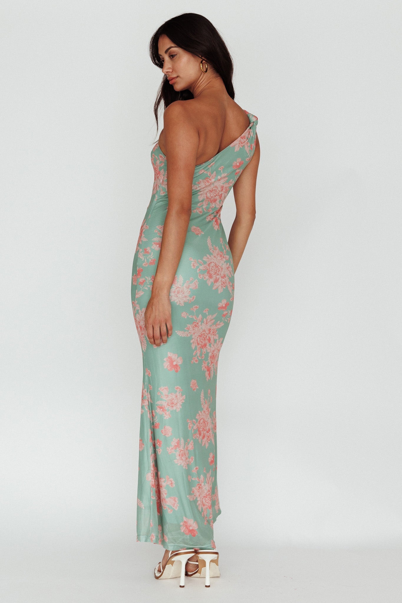 Portland One-Shoulder Jersey Maxi Dress Floral Green