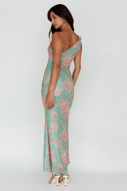 Portland One-Shoulder Jersey Maxi Dress Floral Green