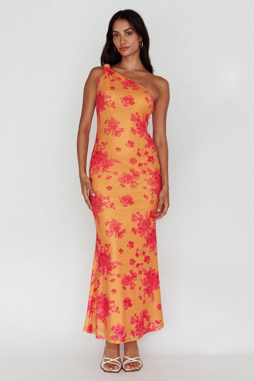Portland One-Shoulder Jersey Maxi Dress Floral Orange