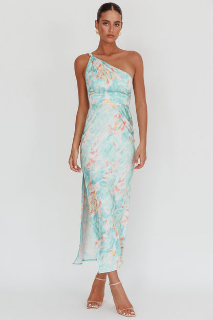 Portland One-Shoulder Maxi Dress Floral Mint