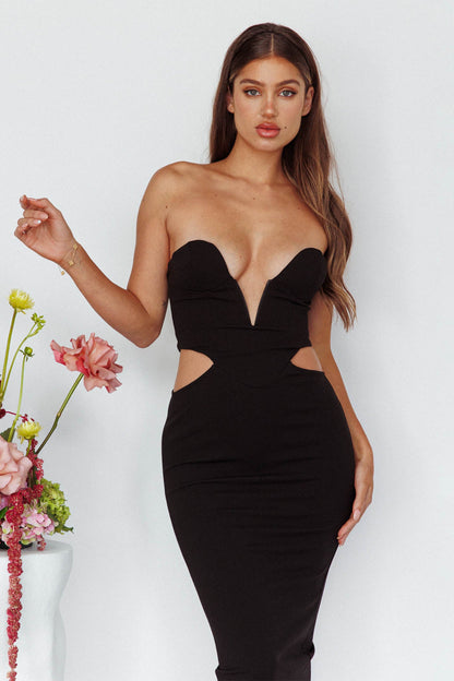 Dragonfly Lace-up Back Midi Dress Black