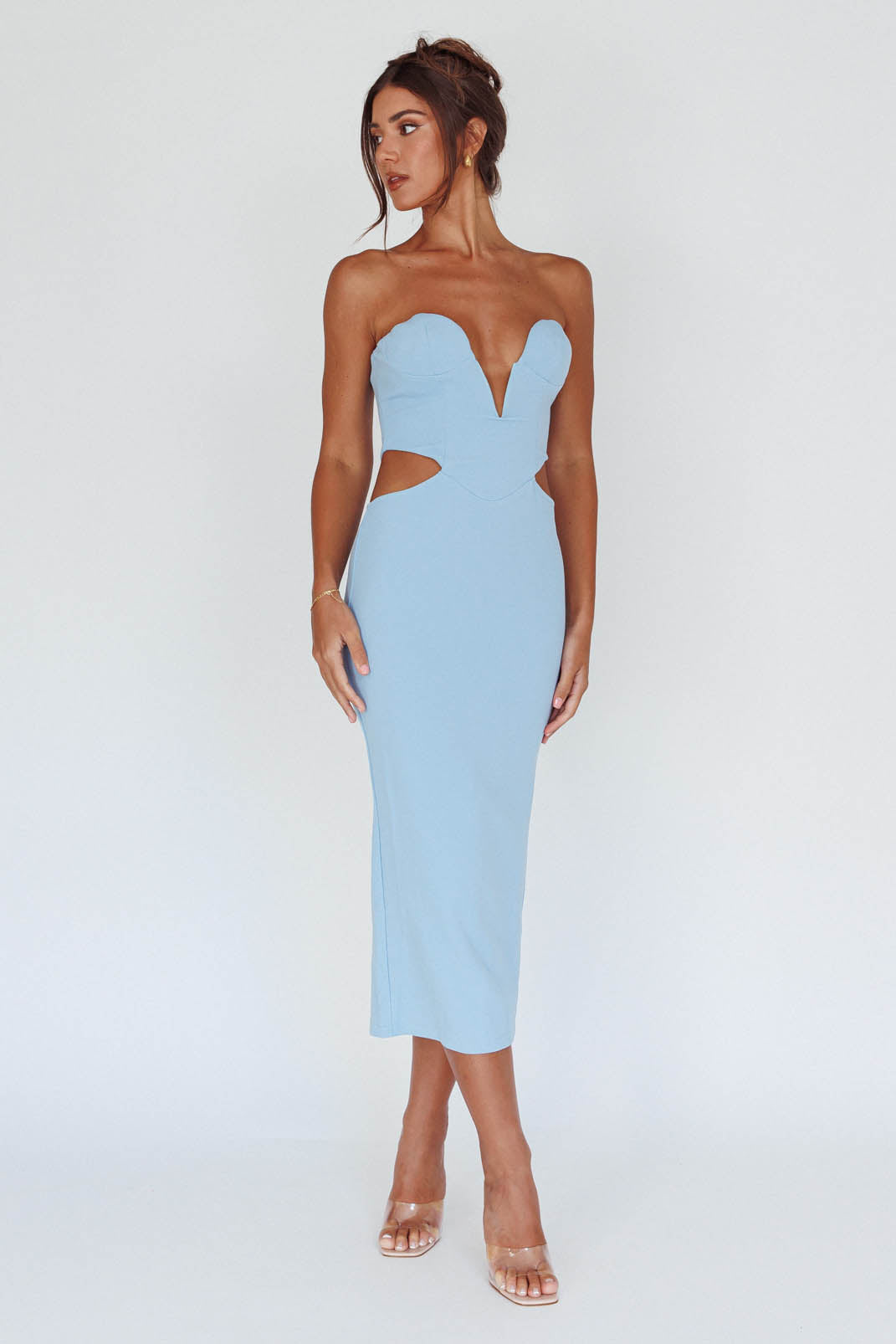 Dragonfly Lace-up Back Midi Dress Blue