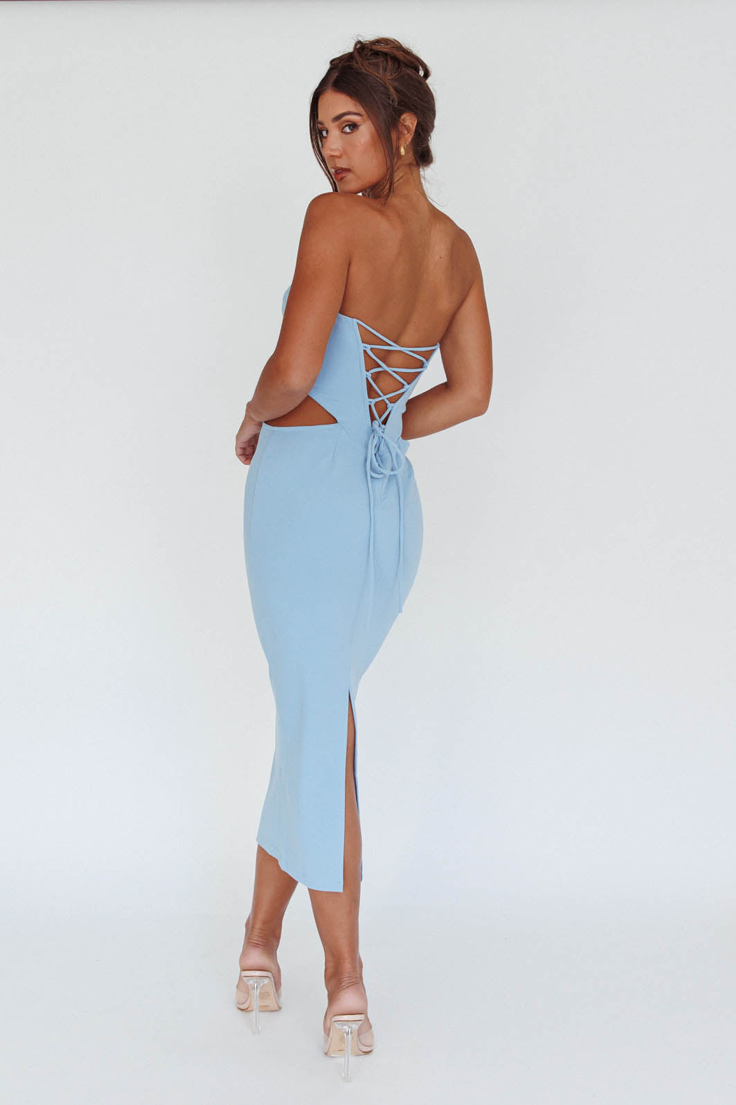 Dragonfly Lace-up Back Midi Dress Blue