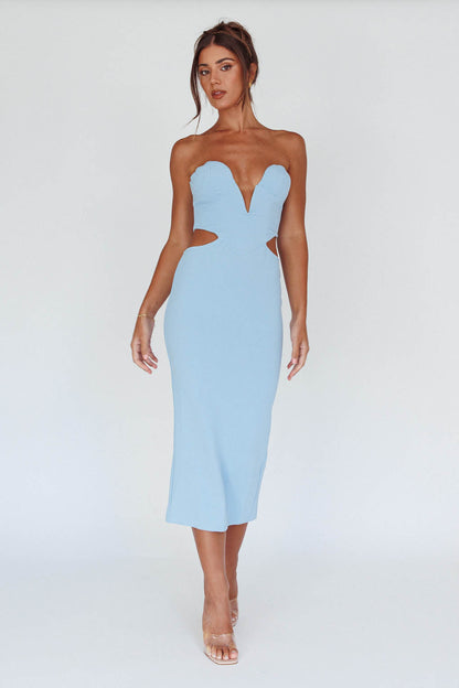 Dragonfly Lace-up Back Midi Dress Blue