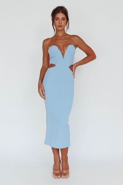 Dragonfly Lace-up Back Midi Dress Blue