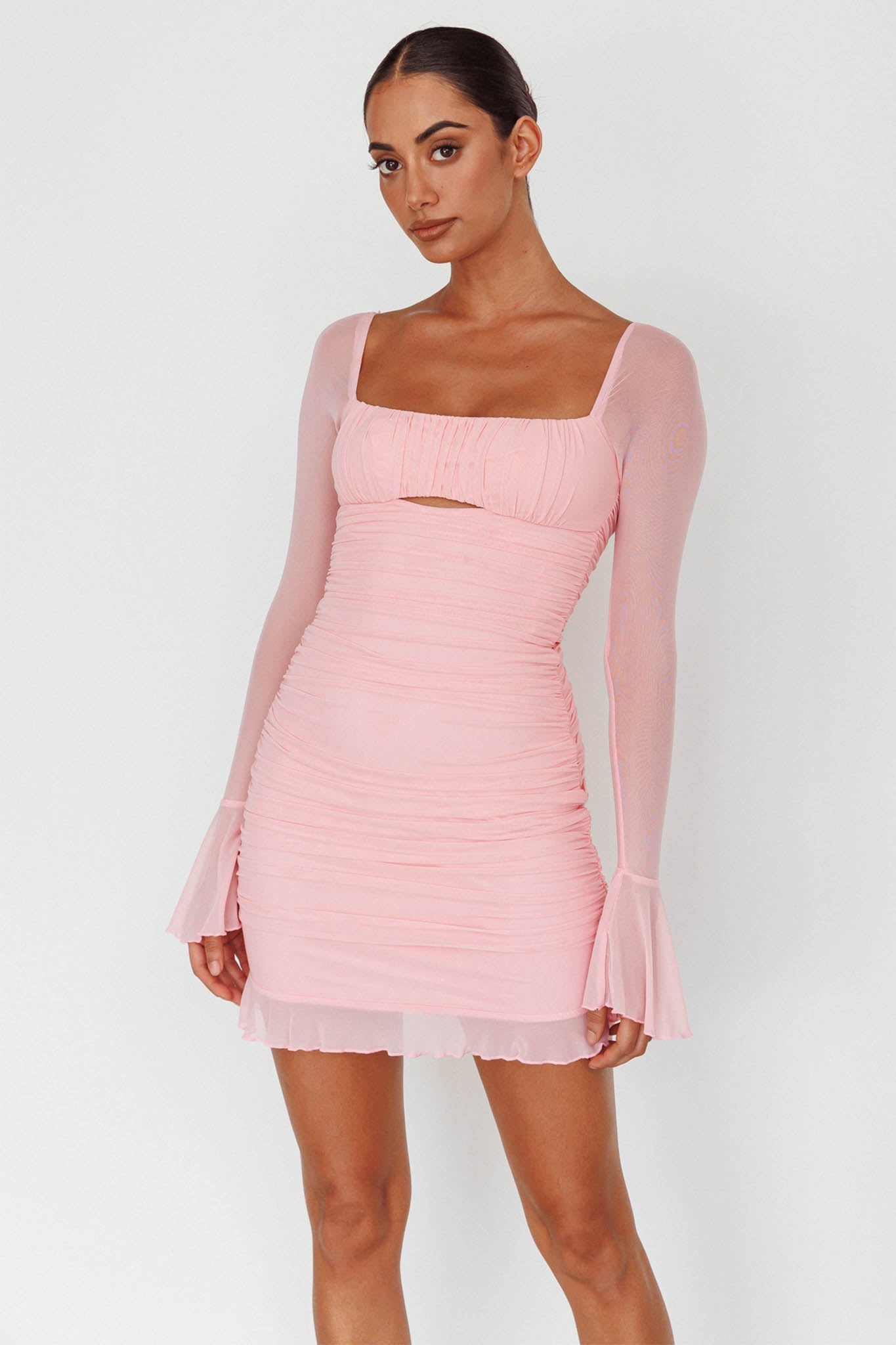 In Bloom Flared Cuff Mini Dress Pink