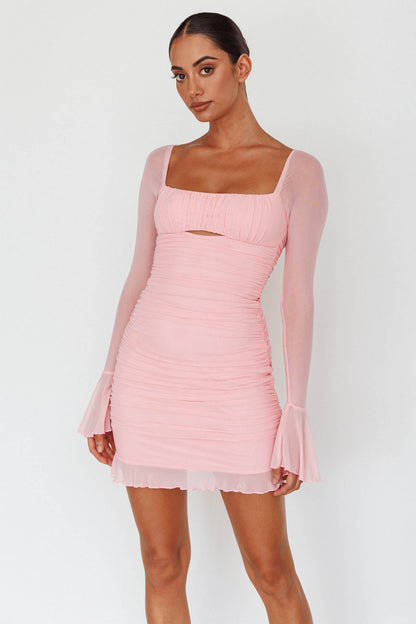 In Bloom Flared Cuff Mini Dress Pink