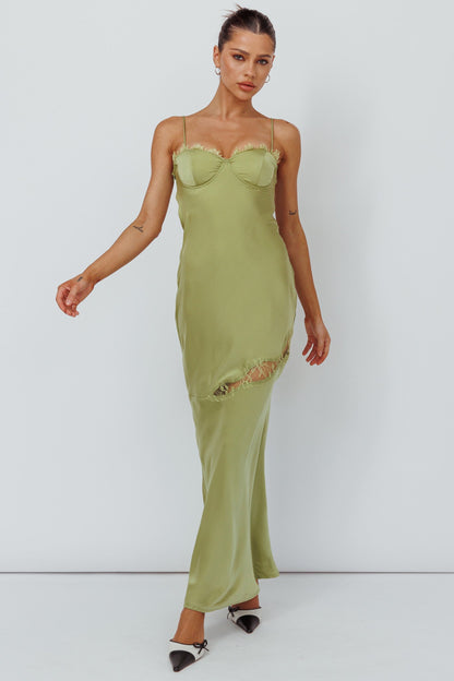 Sweet Talker Lace Trim Midi Dress Lime