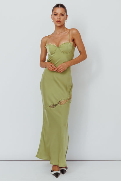 Sweet Talker Lace Trim Midi Dress Lime