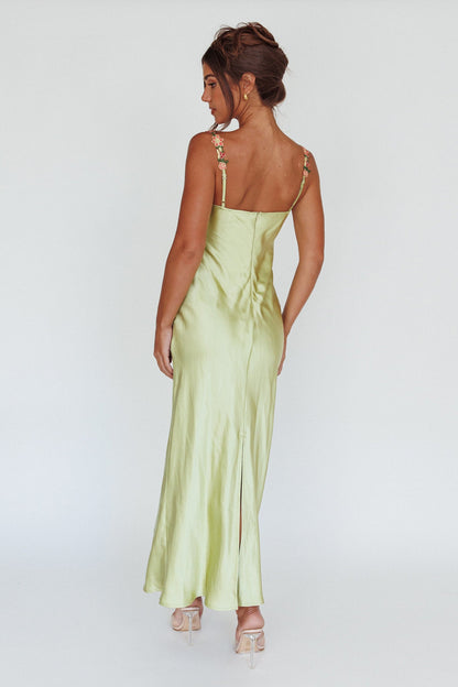 Rose Garden Floral Applique Midi Dress Lime