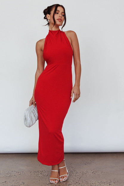 Caden Backless Halterneck Dress Red
