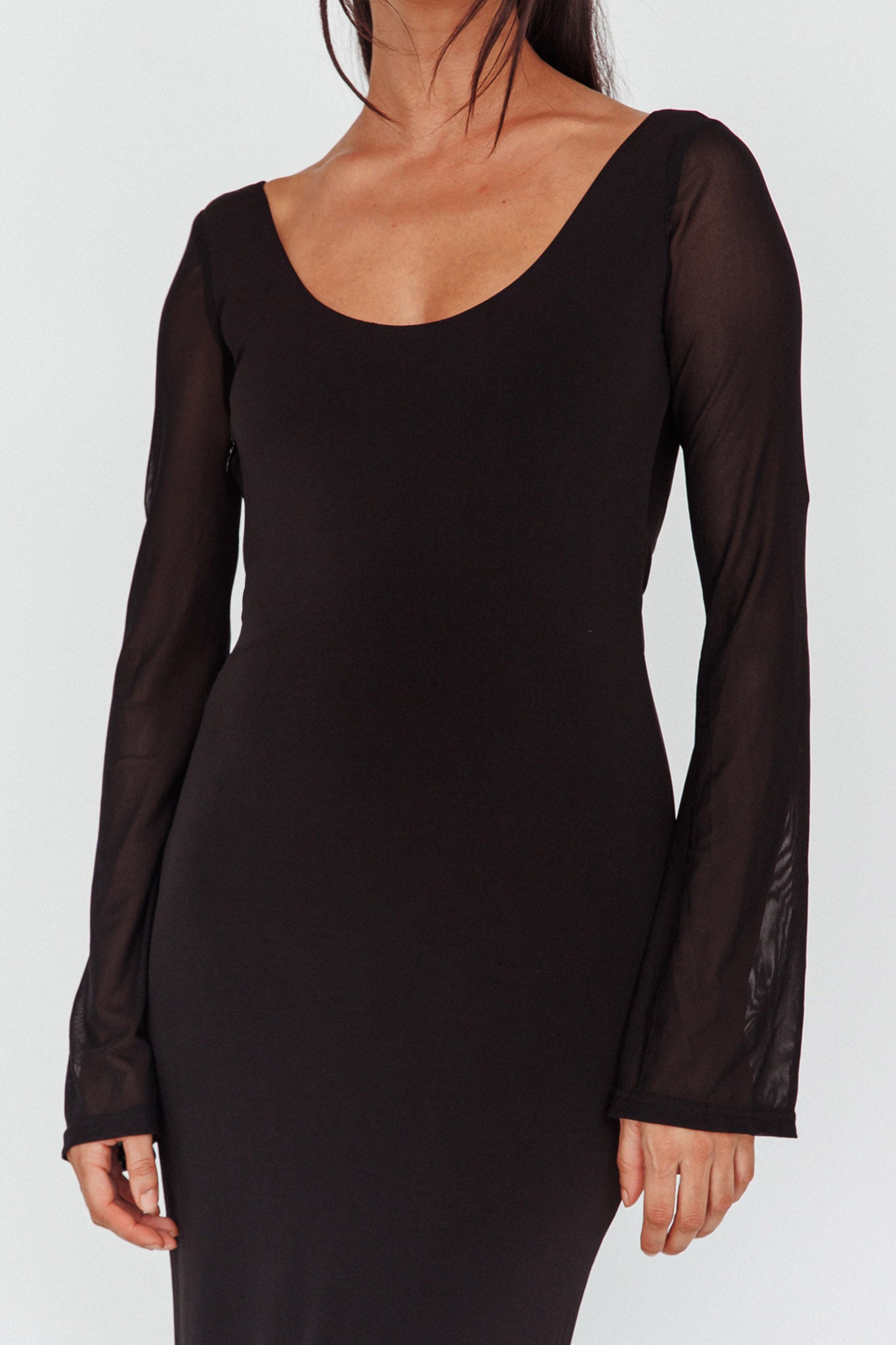 Crystal Ball Open Back Ruched Maxi Dress Black